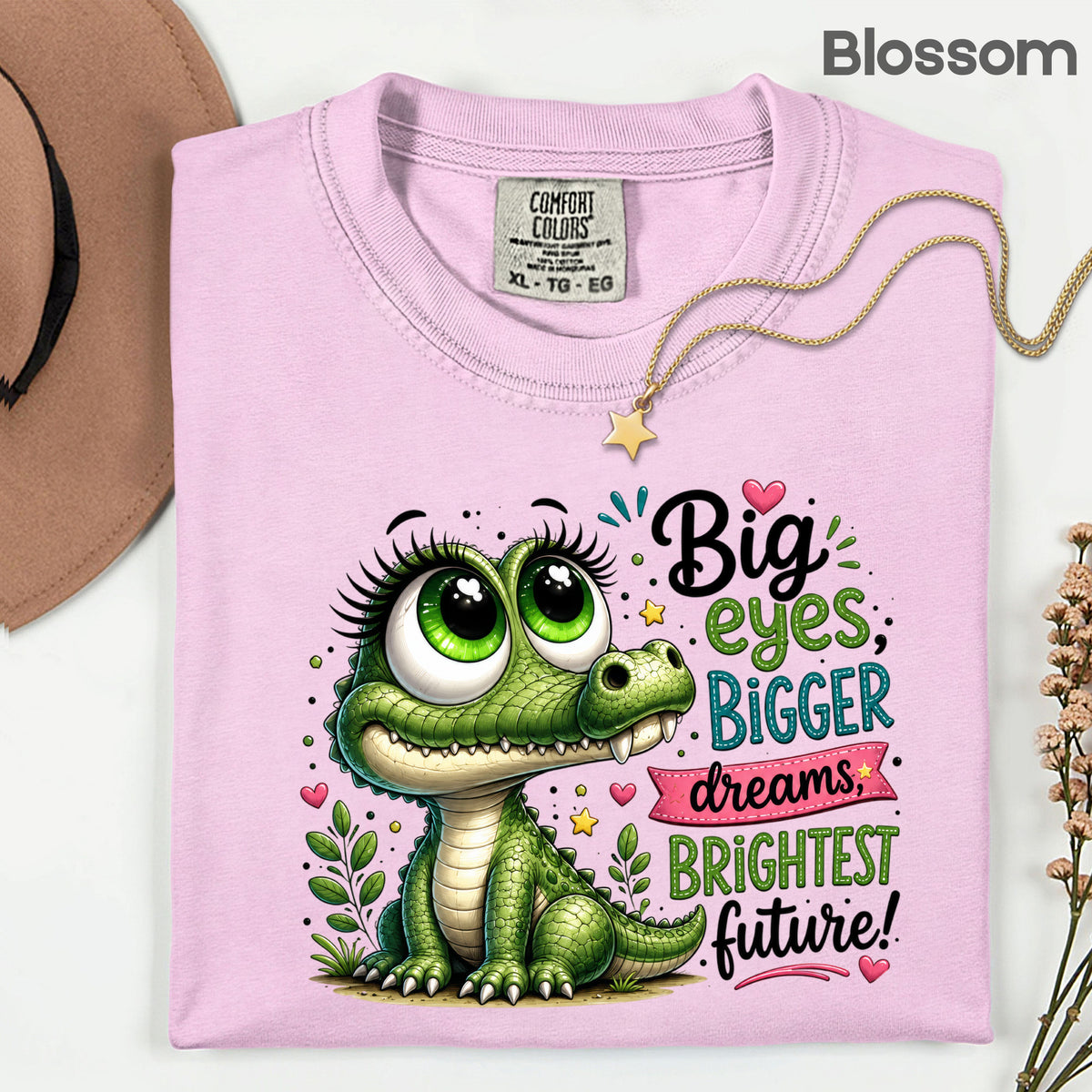 Big Eyes Bigger Dreams Alligator Baby T-Shirt, Cute Motivational Kids Tee
