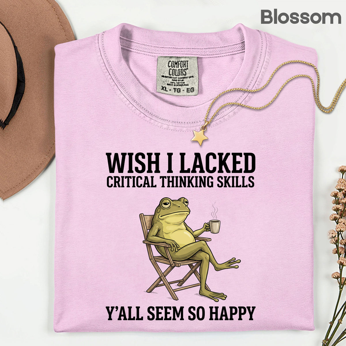 Wish I Lacked Critical Thinking Skills Sarcastic Frog T-Shirt, Coffee Quote Funny Tee