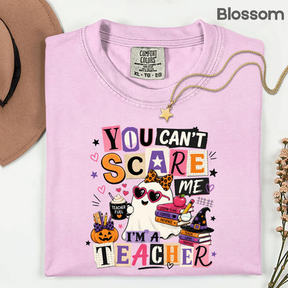 You Can't Scare Me Teacher Halloween T-Shirt, Ghost Books Coffee Comfort Color Tee