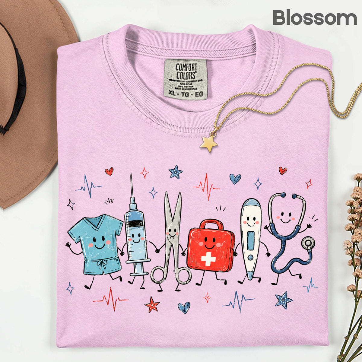 Cute Nurse Life Medical T-Shirt, Stethoscope Scrubs Syringe First Aid Healthcare Tee