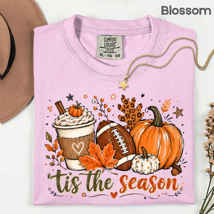 Tis the Season Football Fall T-Shirt, Pumpkin Spice Coffee Thanksgiving Tee