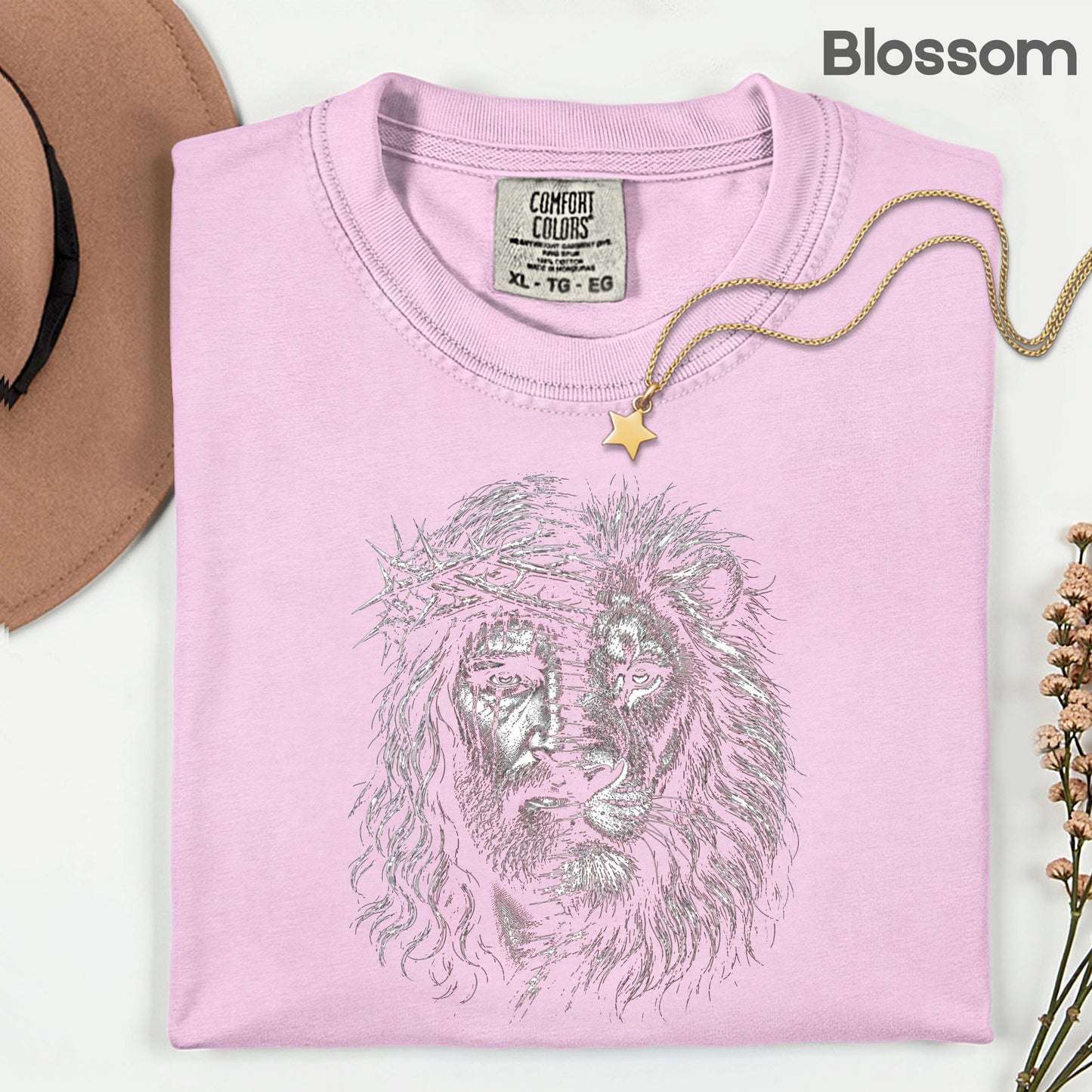 Lion and Jesus Christian Faith T-Shirt, Lion of Judah Crown of Thorns Sketch Tee