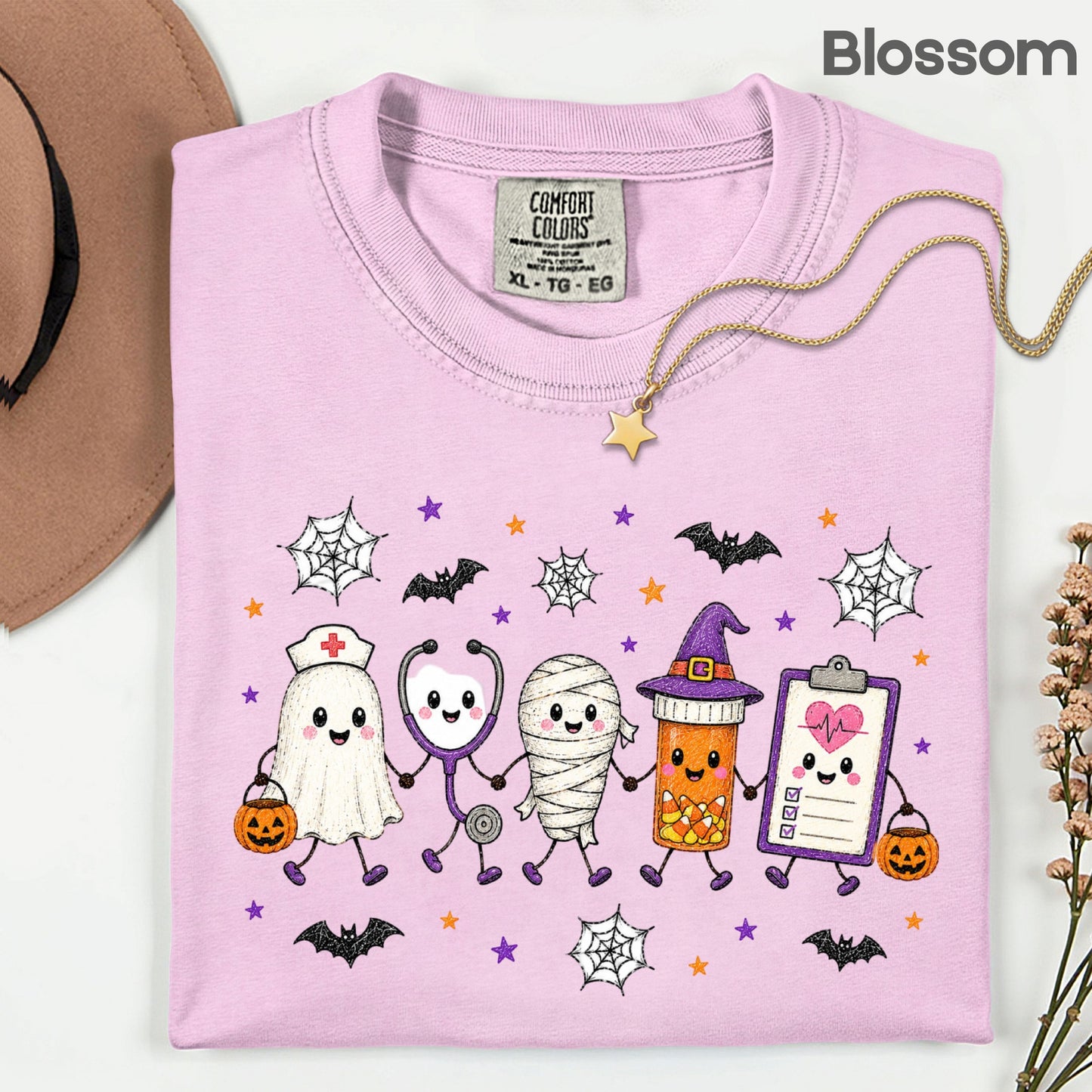 Spooky Nurse Squad Halloween Medical T-Shirt, Ghost Stethoscope Pill Bottle Tee