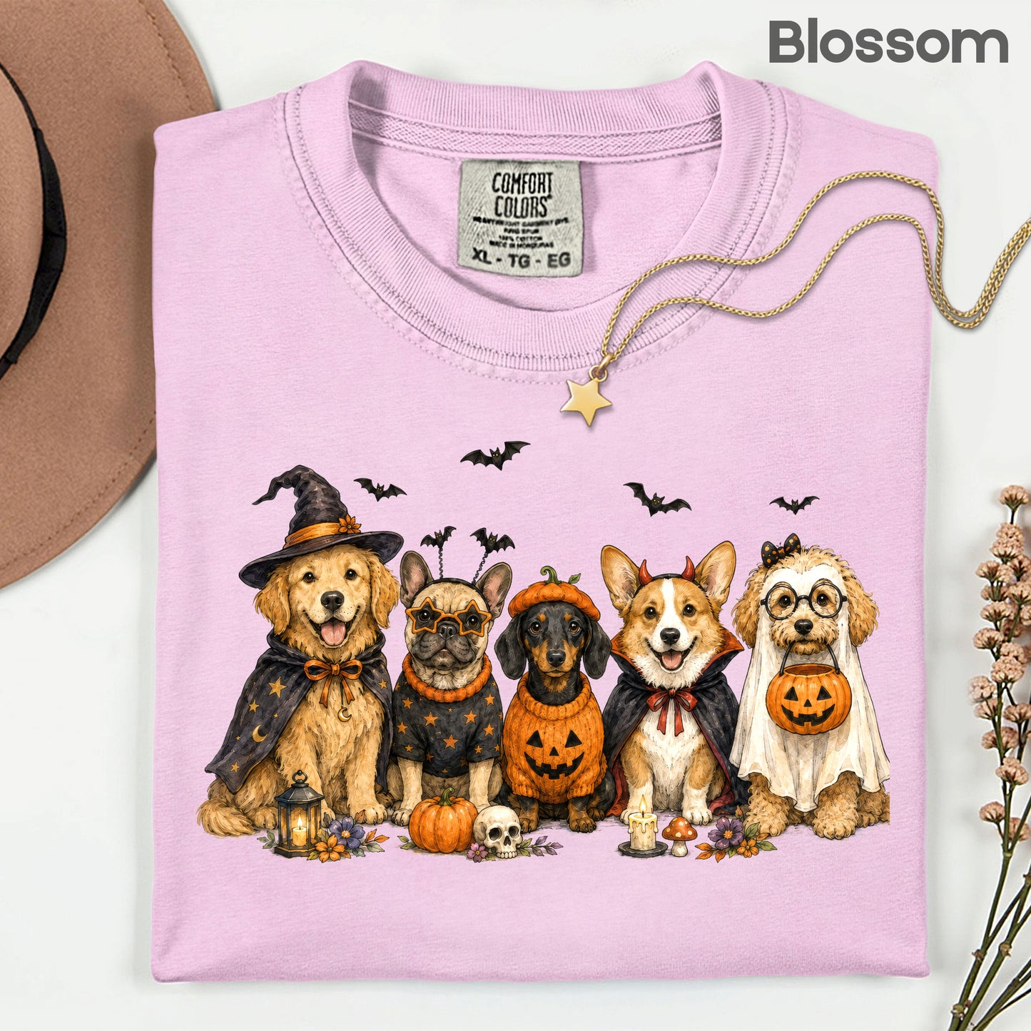 Halloween Dogs Comfort Colors T Shirts Cute Witchy Puppy Pumpkin Tees Spooky Costume Corgi Frenchie Golden Retriever Shirt Autumn Fall Graphic Hoodie