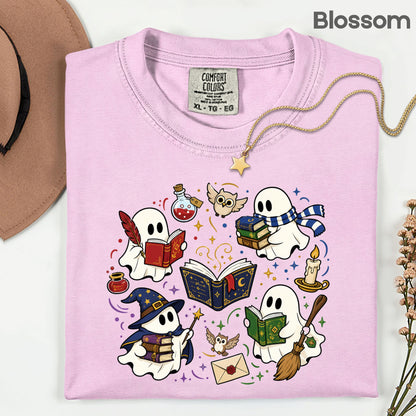 Reading Ghosts Spooky Bookish T-Shirt, Wizard Academy Halloween Comfort Color Tee