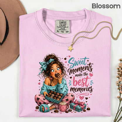 Cute Chocolate Lover Girl T-Shirt, Sweet Moments Best Memories Chocolate Box Women Tee