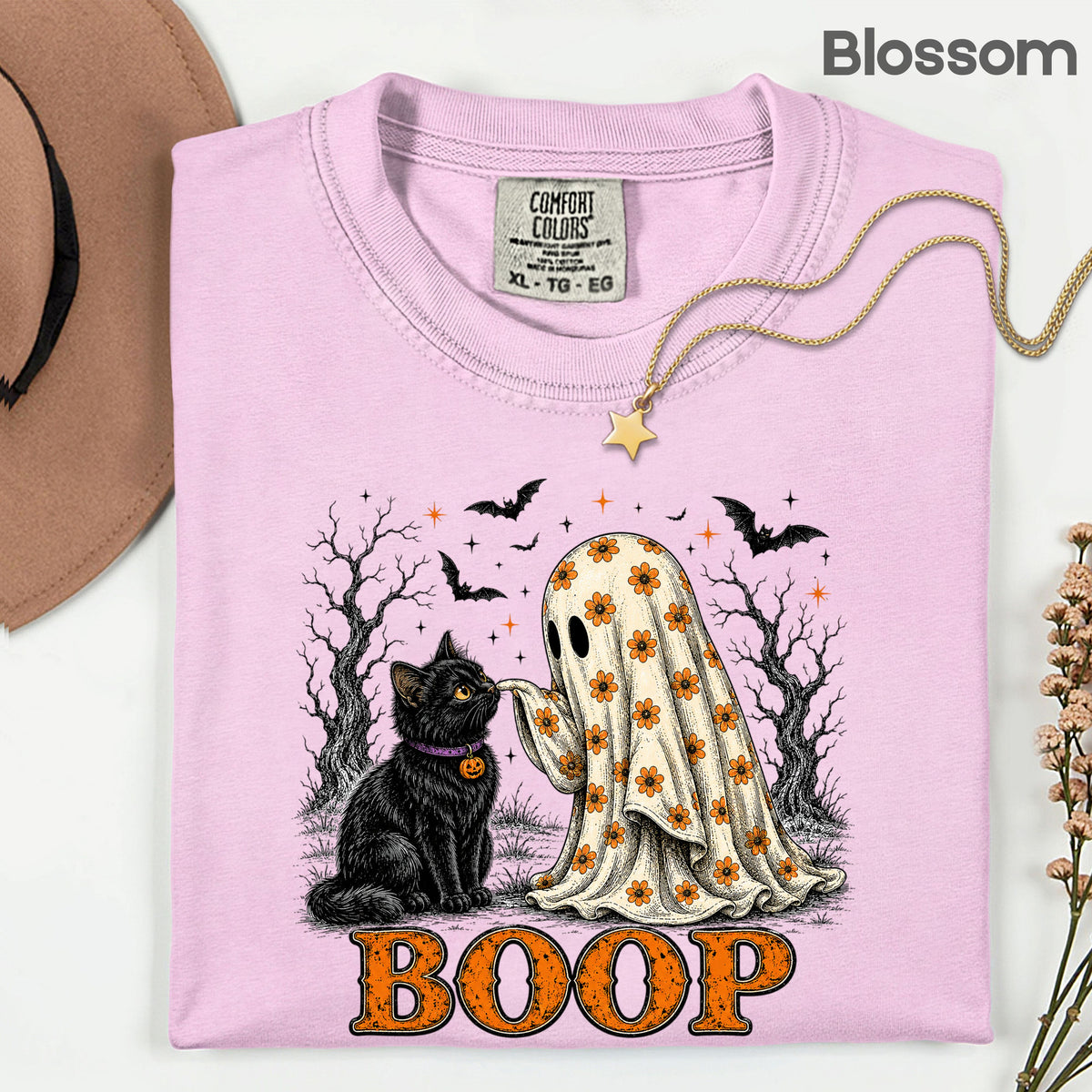 Halloween Ghost Boop Black Cat T-Shirt, Spooky Season Ghost Tee