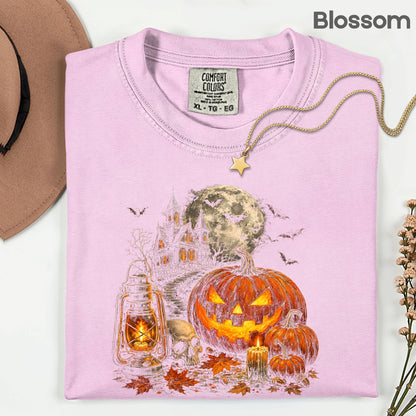 Vintage Haunted House Halloween T-Shirt, Pumpkin Lantern Jack O Lantern Spooky Autumn Tee