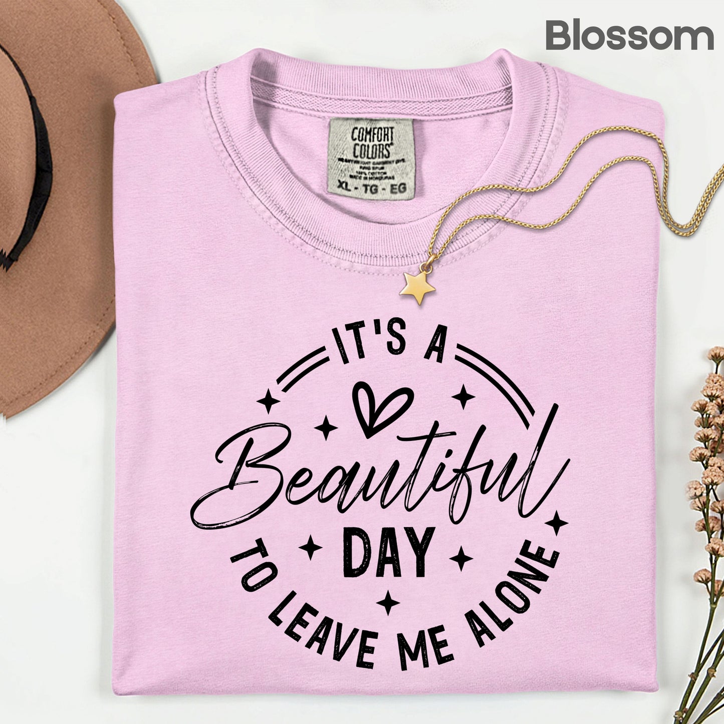 It's a Beautiful Day Sarcastic Quote T-Shirt, Leave Me Alone Black Text Tee