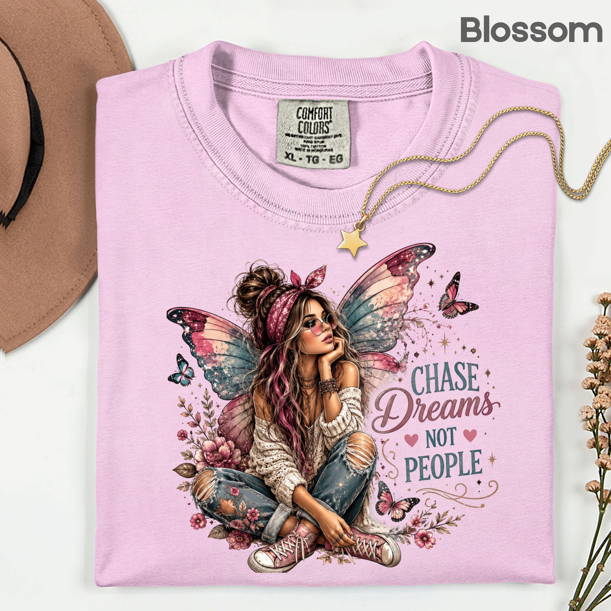 Chase Dreams Not People Fairy Girl T-Shirt, Boho Butterfly Wings Inspirational Tee