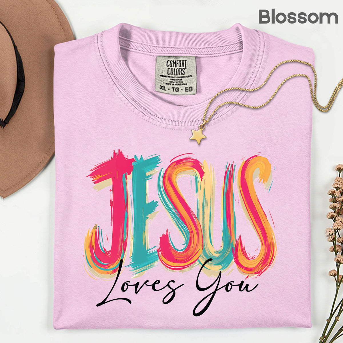 Jesus Loves You Christian Faith T-Shirt, Colorful Brushstroke Quote Tee