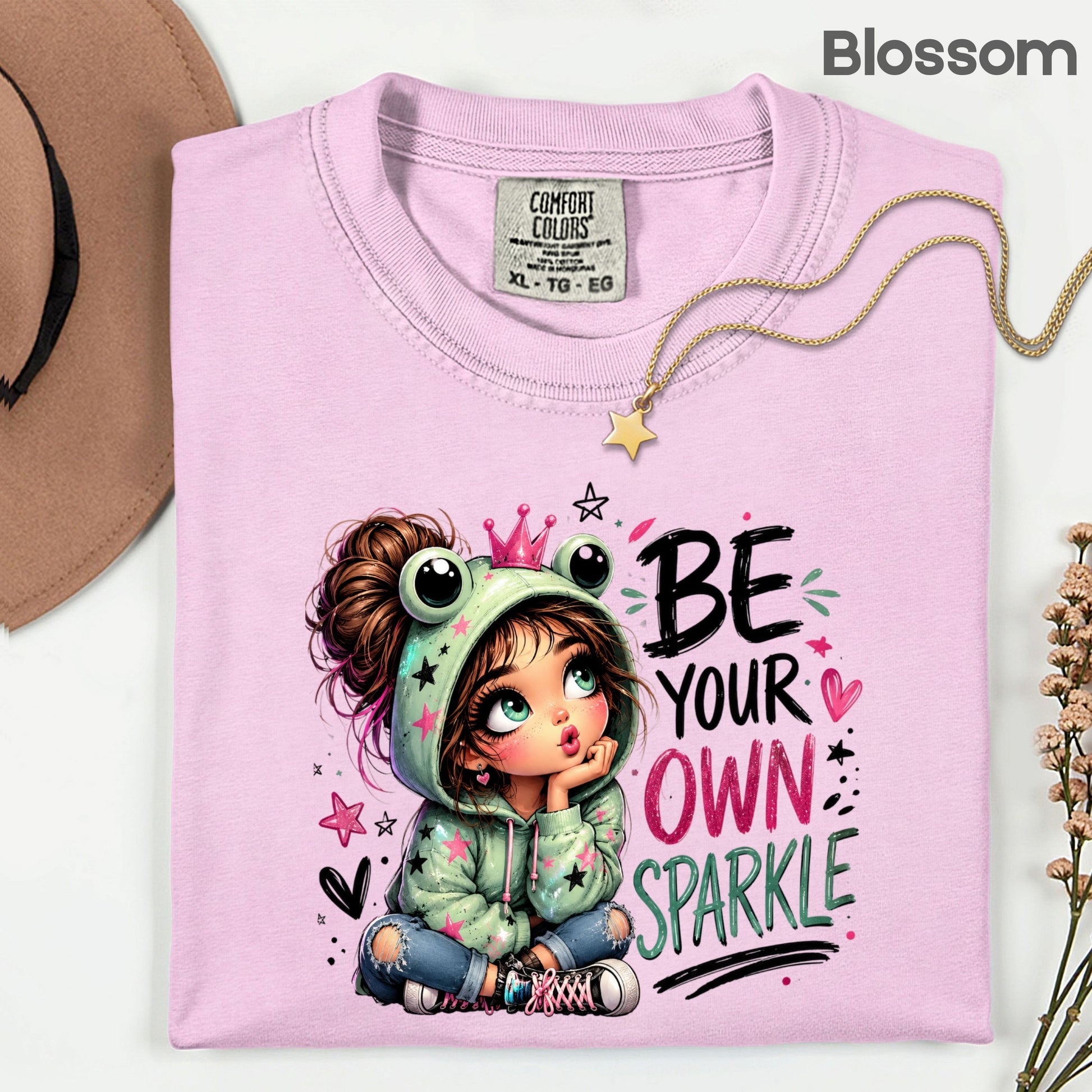 Be Your Own Sparkle Frog Girl T-Shirt, Cute Crown Stars Kids Tee Sweatshirt