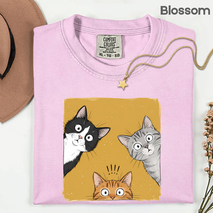 Curious Cats Peeking Cats T-Shirt, Funny Cat Lover Kittens Tee