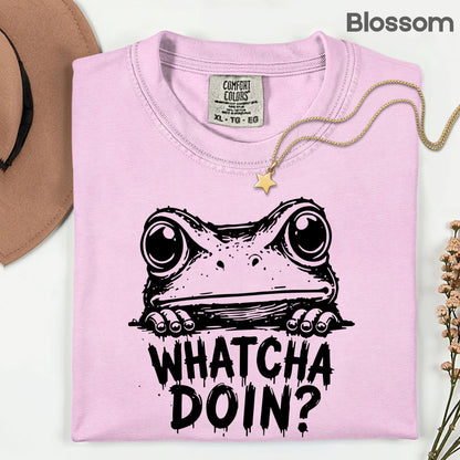 Whatcha Doin Frog Funny Peeking T-Shirt, Black White Cute Frog Tee