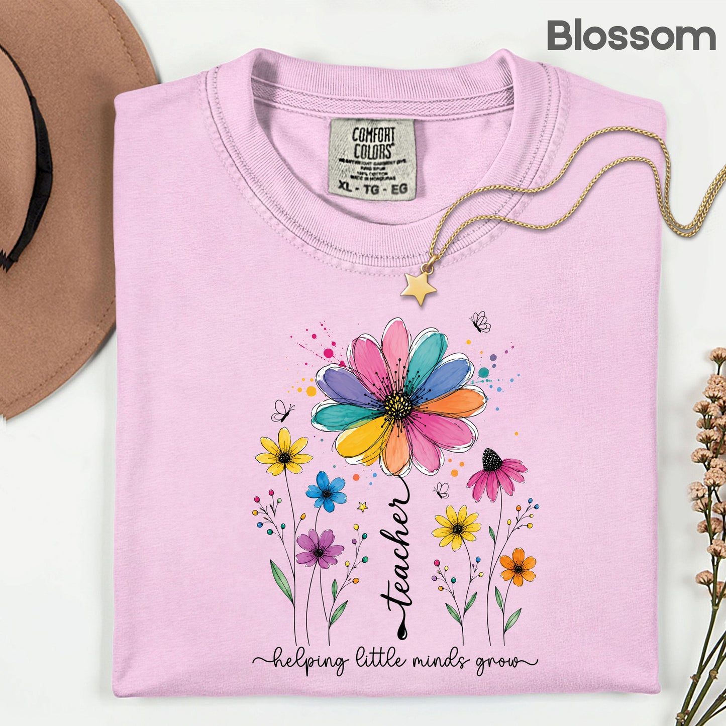 Teacher Helping Little Minds Grow Wildflower T-Shirt, Floral Teacher Quote Tee