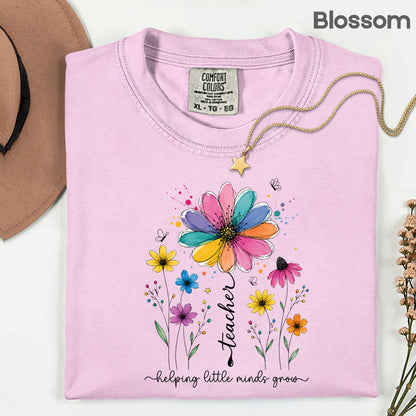 Teacher Helping Little Minds Grow Wildflower T-Shirt, Floral Teacher Quote Tee