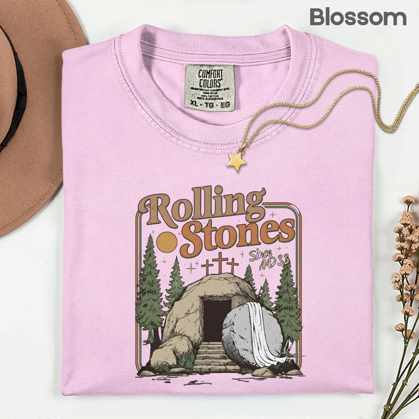 Rolling Christian Comfort Colors T Shirts Trendy Stones Easter Sweatshirt Jesus Christ Faith-Based Graphic Sweater