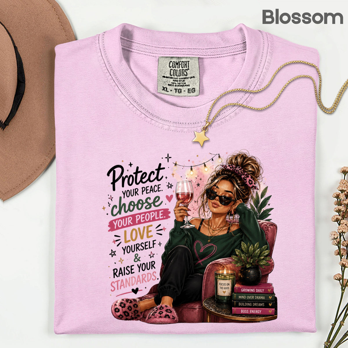 Inspirational Self Care Girl Protect Your Peace T-Shirt, Love Yourself Wine Woman Quote Tee