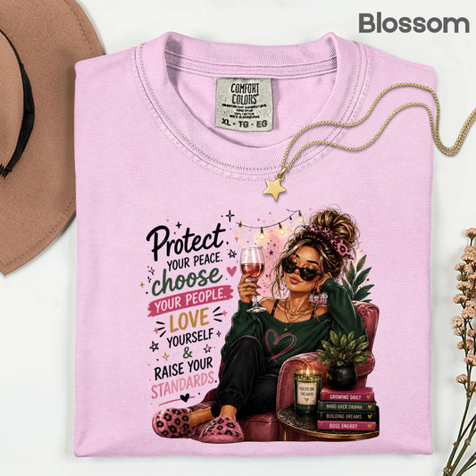 Inspirational Self Care Girl Protect Your Peace T-Shirt, Love Yourself Wine Woman Quote Tee