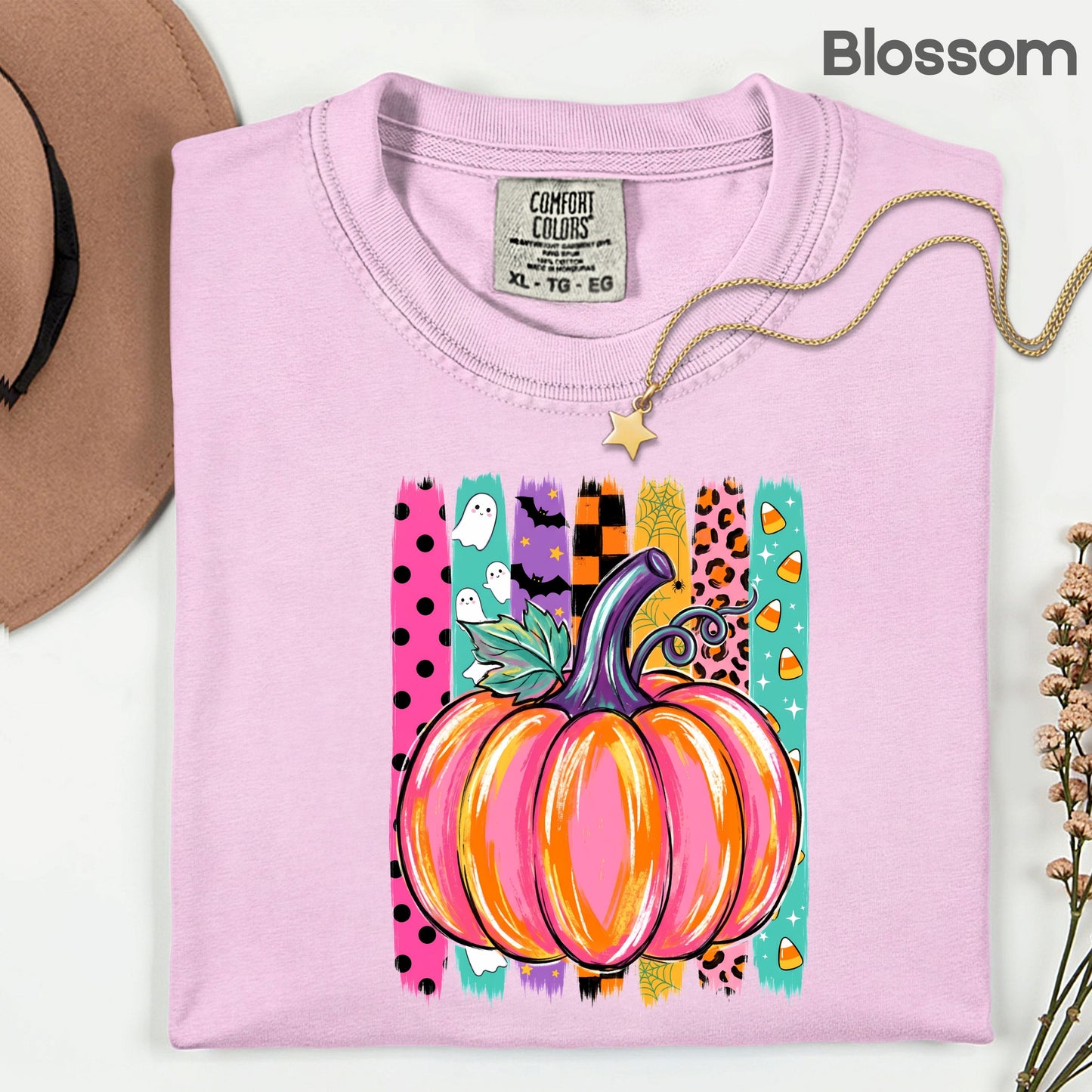Halloween Pumpkin Brush Strokes Leopard Ghosts Candy Corn T-Shirt, Spooky Season Tee