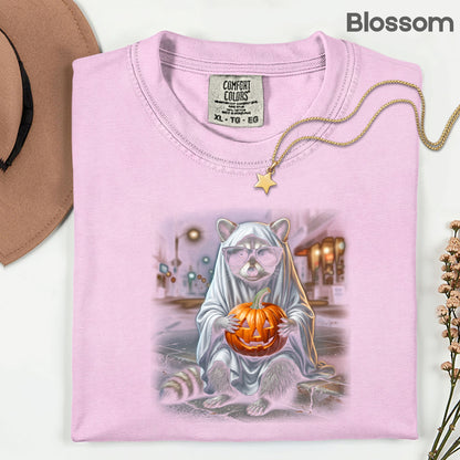 Halloween Ghost Raccoon T-Shirt, Pumpkin Trash Panda Spooky Vintage Tee