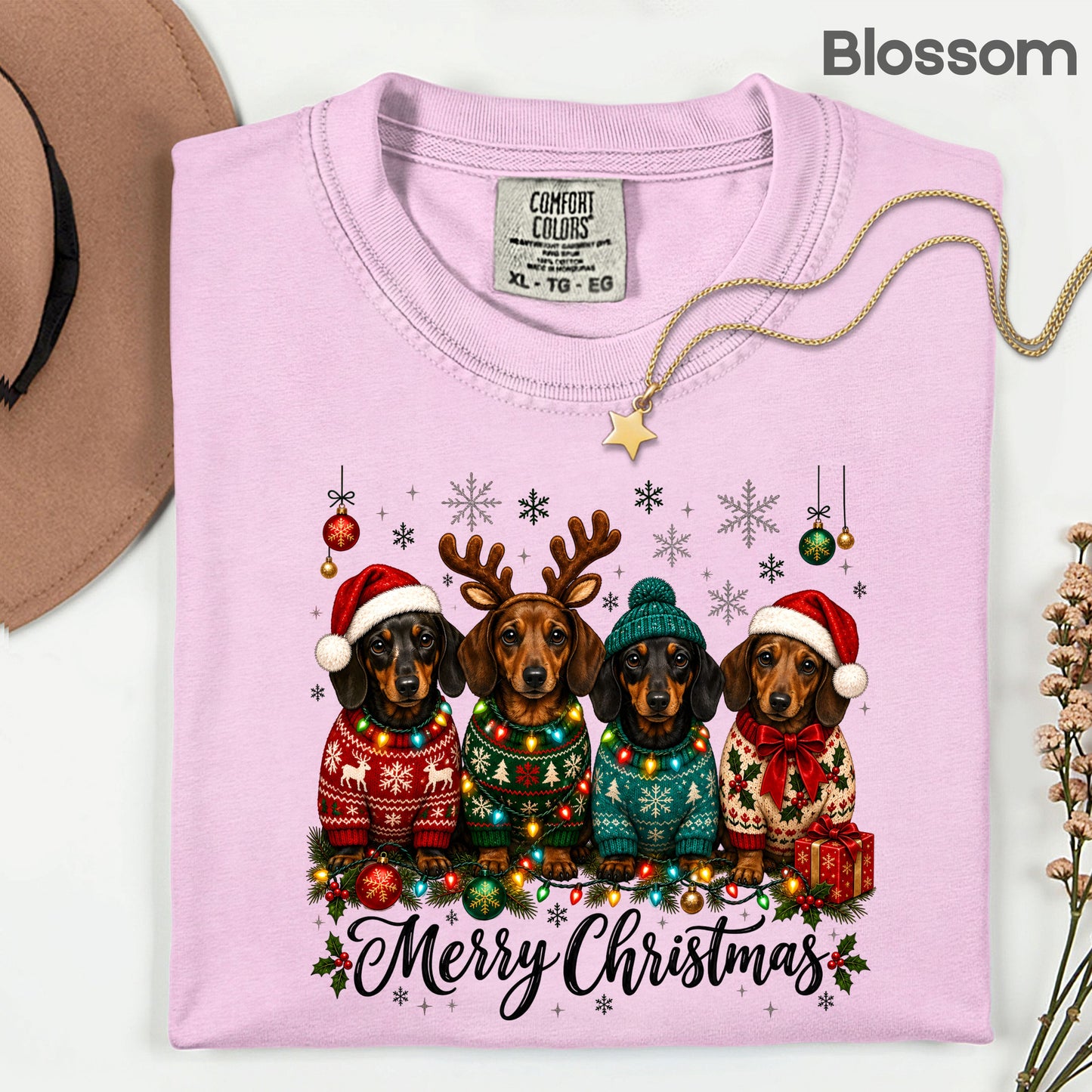 Christmas Dachshund Merry Christmas Dogs T-Shirt, Santa Hat Holiday Pet Lover Tee
