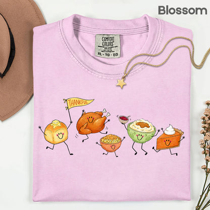Thanksgiving Dancing Turkey T-Shirt, Food Parade Pumpkin Pie Funny Fall Tee