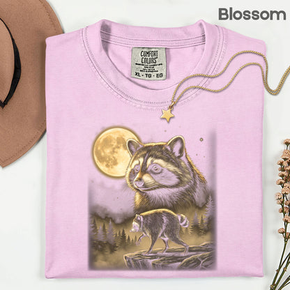 Vintage Raccoon Full Moon T-Shirt, Forest Wildlife Trash Panda Outdoor Comfort Color Tee