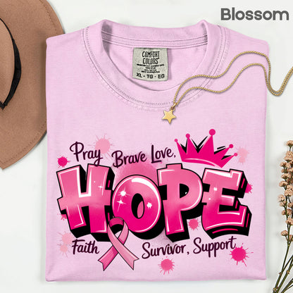 Breast Cancer Hope Pink Ribbon T-Shirt, Survivor Awareness Support Comfort Color Tee