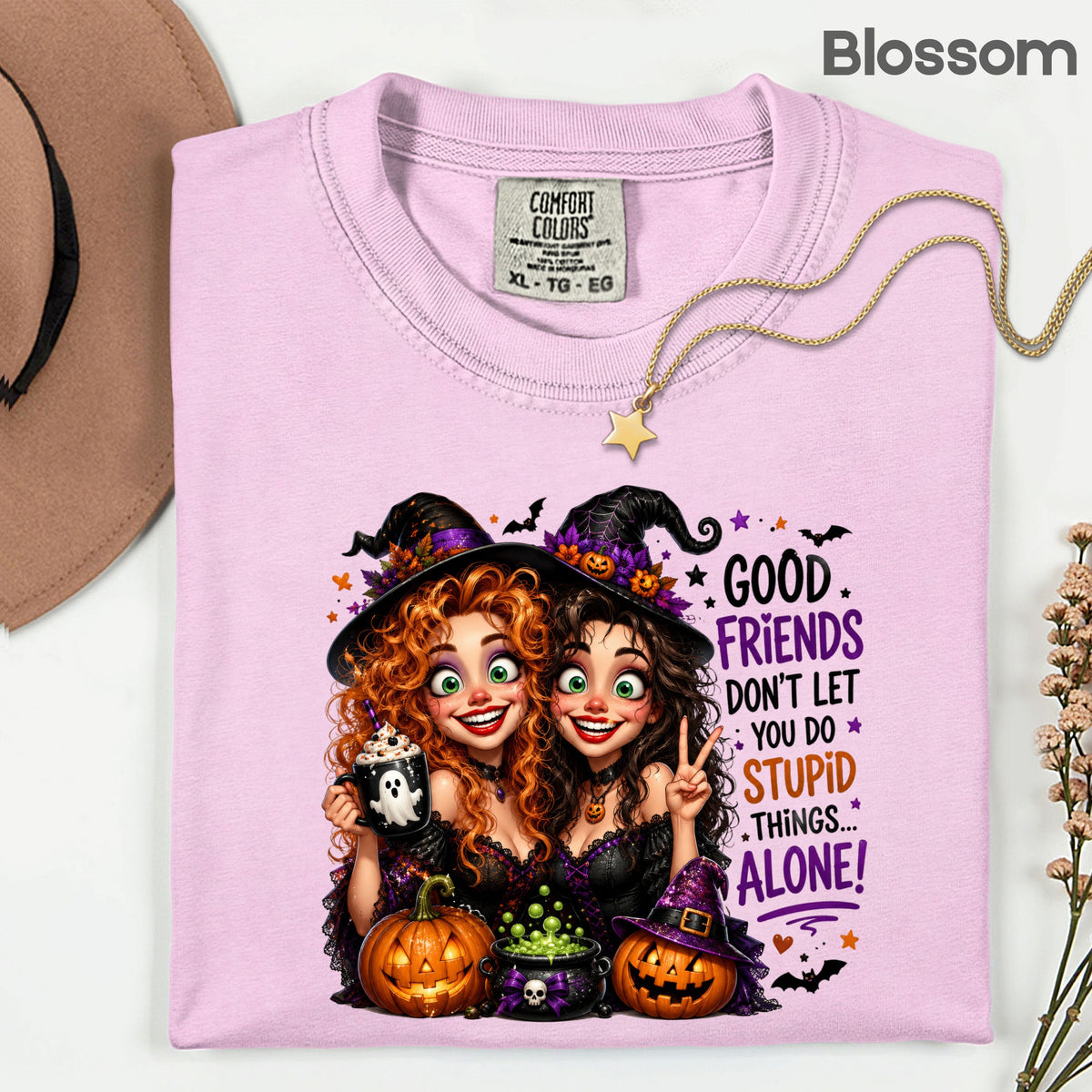 Halloween Witches Best Friends T-Shirt, Funny Spooky Besties Good Friends Tee