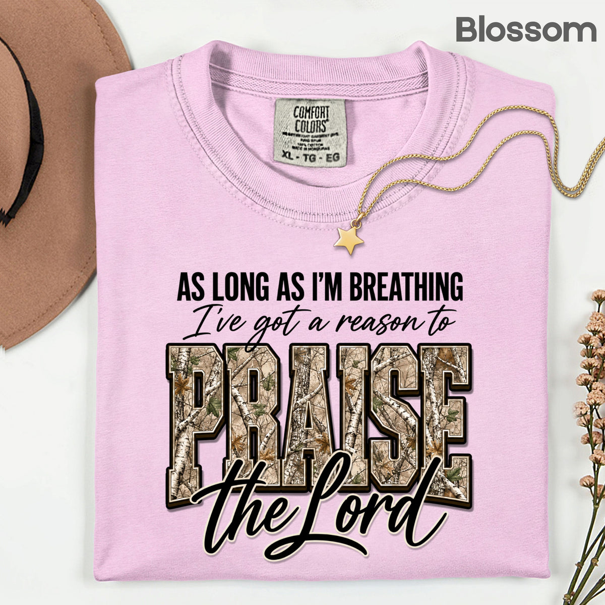 Praise the Lord Christian Camo T-Shirt, Faith Hunting Quote Comfort Color Tee