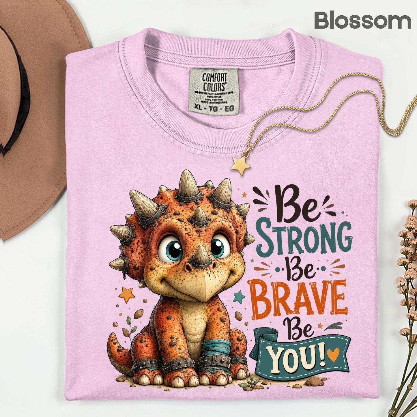 Be Strong Be Brave Be You Dinosaur T-Shirt, Cute Triceratops Kids Tee Stars Sweatshirt