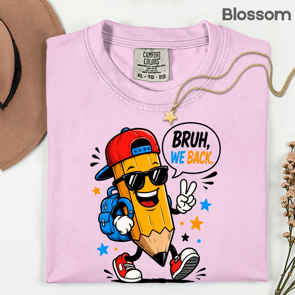 Bruh We Back Pencil T-Shirt, Cool Pencil Sunglasses Backpack Back to School Comfort Color Tee