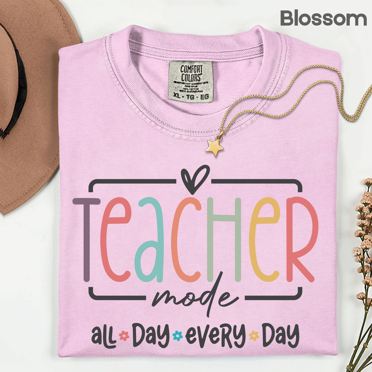 Teacher Mode All Day T-Shirt, Pastel Rainbow School Education Teacher Tee Sweatshirt