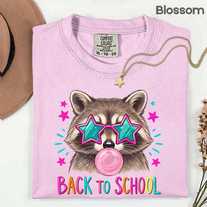 Back to School Raccoon T-Shirt, Star Sunglasses Bubblegum Trash Panda Comfort Color Tee