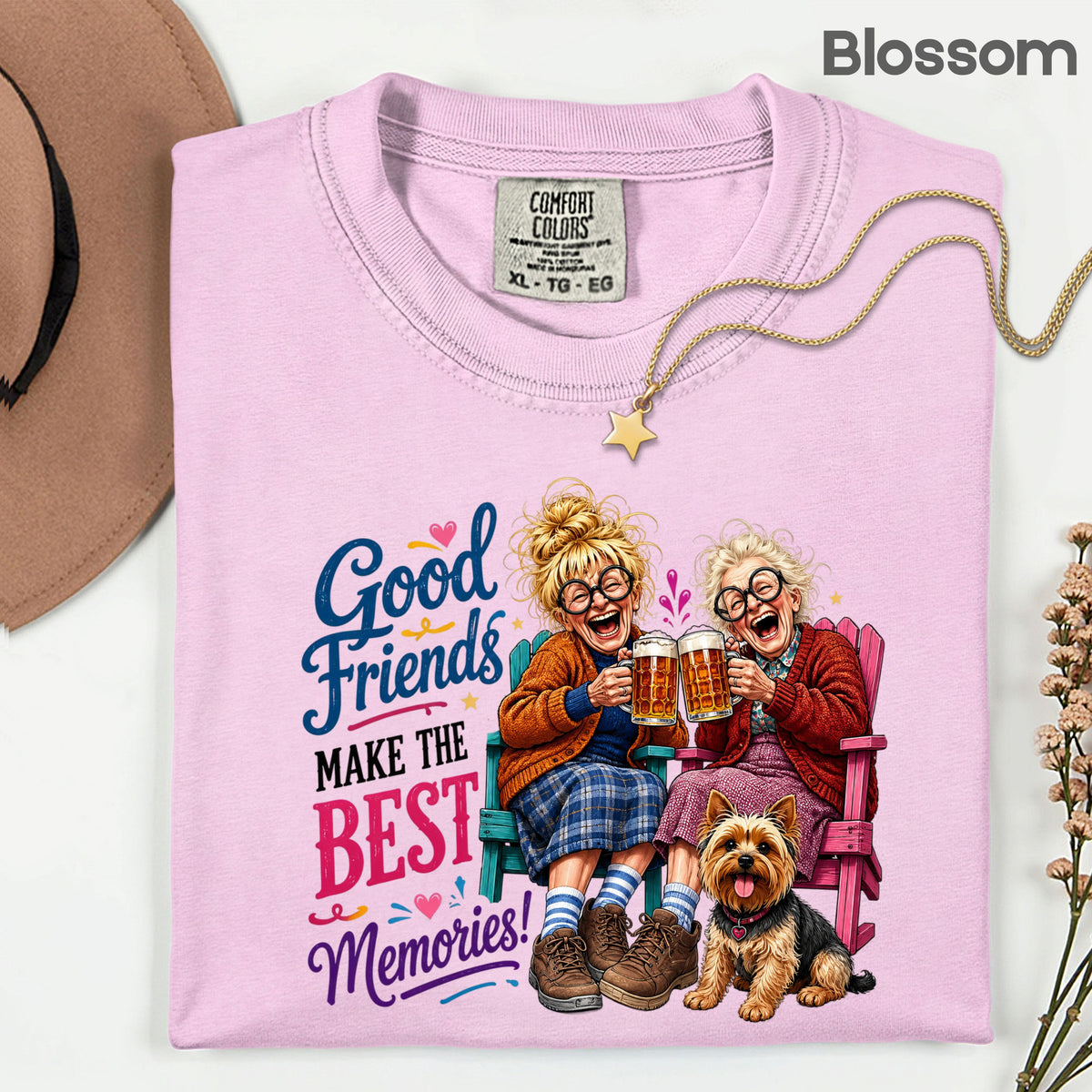 Funny Best Friends Good Friends Best Memories T-Shirt, Old Ladies Yorkshire Terrier Tee