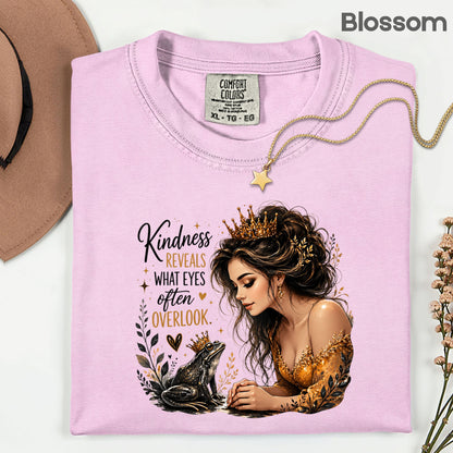 Inspirational Princess Frog Kindness Reveals Crown T-Shirt, Gold Dress Women Quote Tee