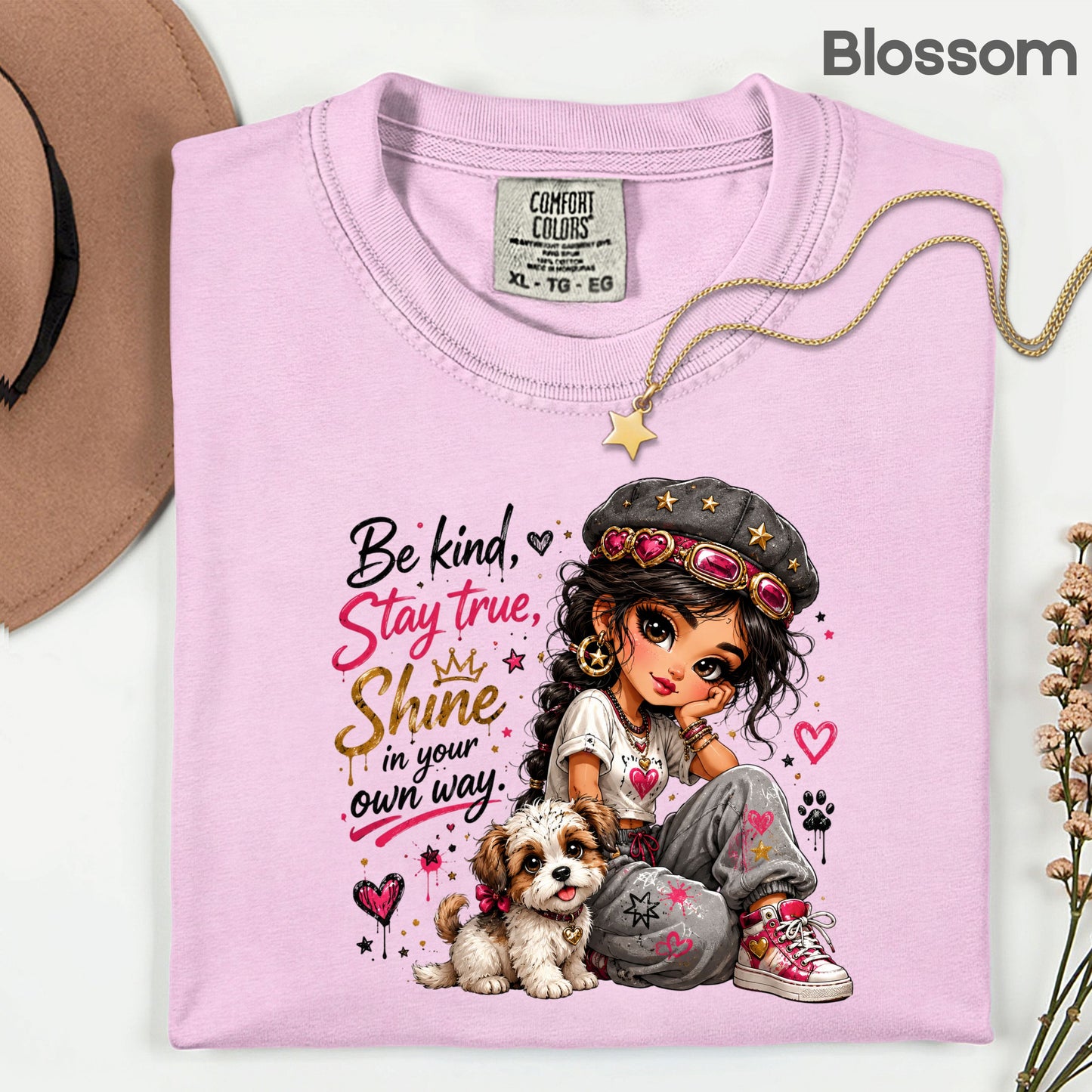 Inspirational Be Kind Stay True Puppy T-Shirt, Cute Crown Heart Girl Women Kids Tee