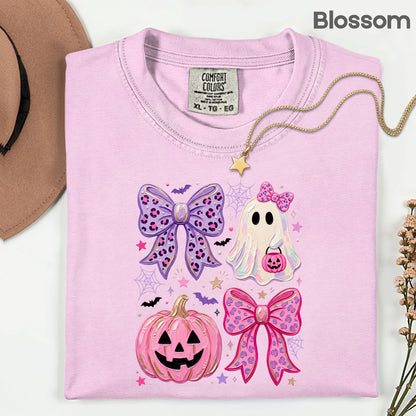 Coquette Halloween Ghost Pink Pumpkin Leopard Bow T-Shirt, Spooky Cute Tee