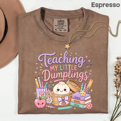 Teaching My Little Dumplings Teacher T-Shirt, Cute Pastel Kawaii School Life Tee