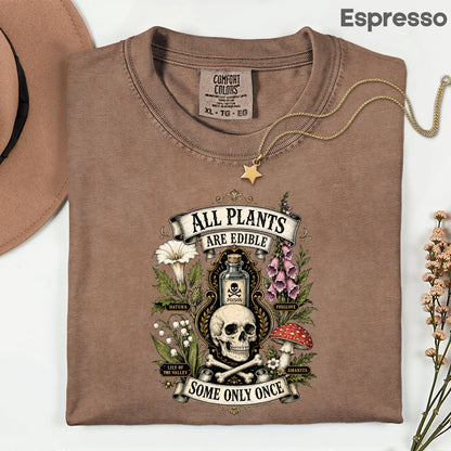 Funny Botanical All Plants Are Edible T-Shirt, Poisonous Mushroom Skull Vintage Tee