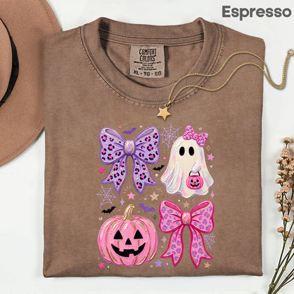 Coquette Halloween Ghost Pink Pumpkin Leopard Bow T-Shirt, Spooky Cute Tee