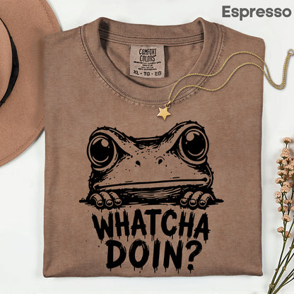 Whatcha Doin Frog Funny Peeking T-Shirt, Black White Cute Frog Tee