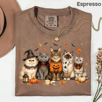Halloween Cats Comfort Colors T Shirts Cute Witchy Kitty Sweater Tee Spooky Pumpkin Vampire Cat Shirt Autumn Fall Leaves Graphic Gifts