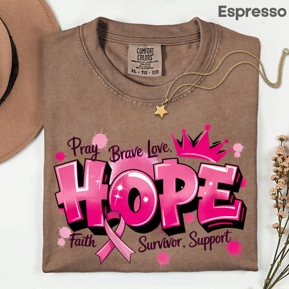 Breast Cancer Hope Pink Ribbon T-Shirt, Survivor Awareness Support Comfort Color Tee