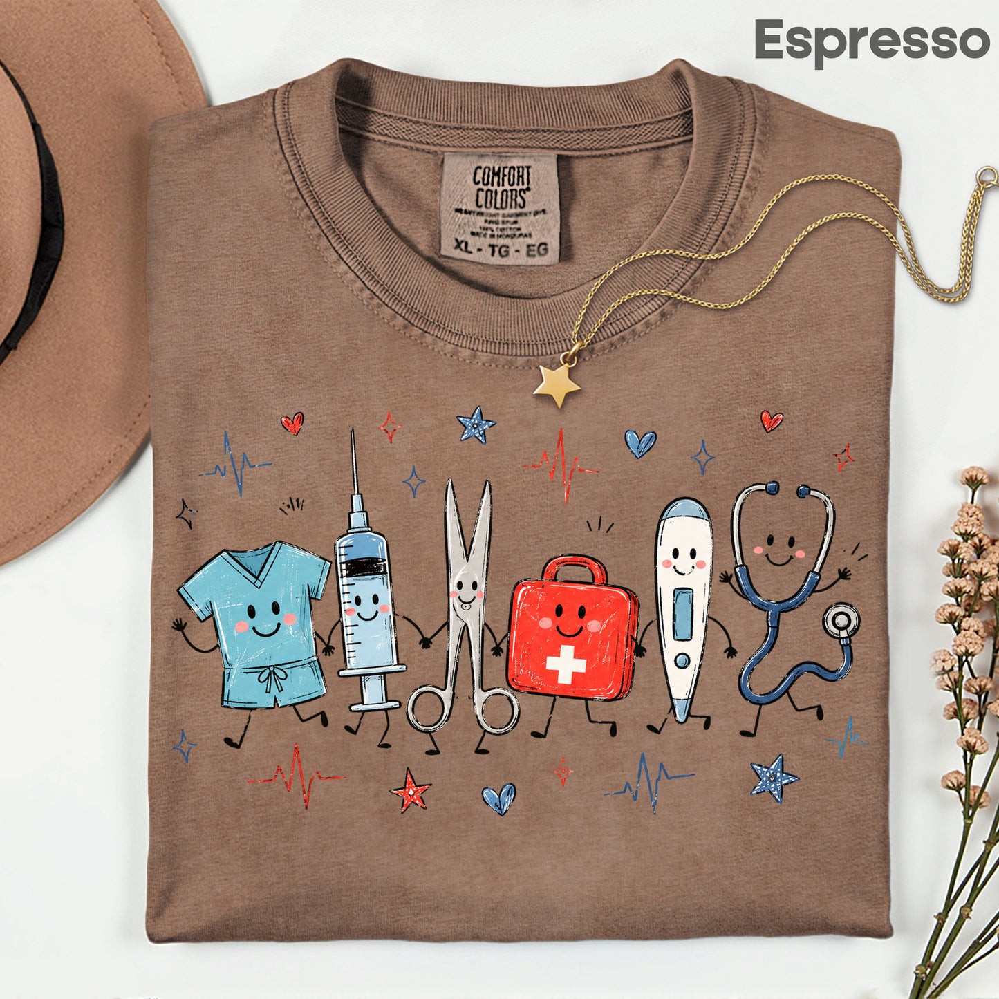 Cute Nurse Life Medical T-Shirt, Stethoscope Scrubs Syringe First Aid Healthcare Tee