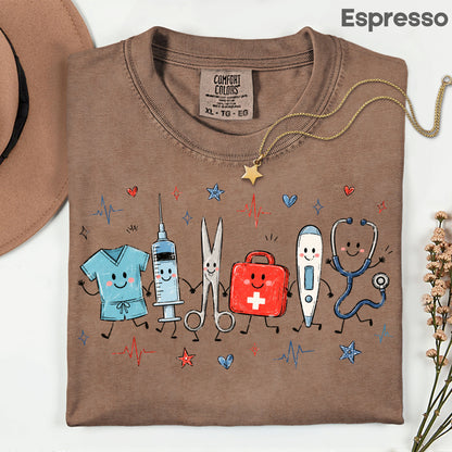 Cute Nurse Life Medical T-Shirt, Stethoscope Scrubs Syringe First Aid Healthcare Tee