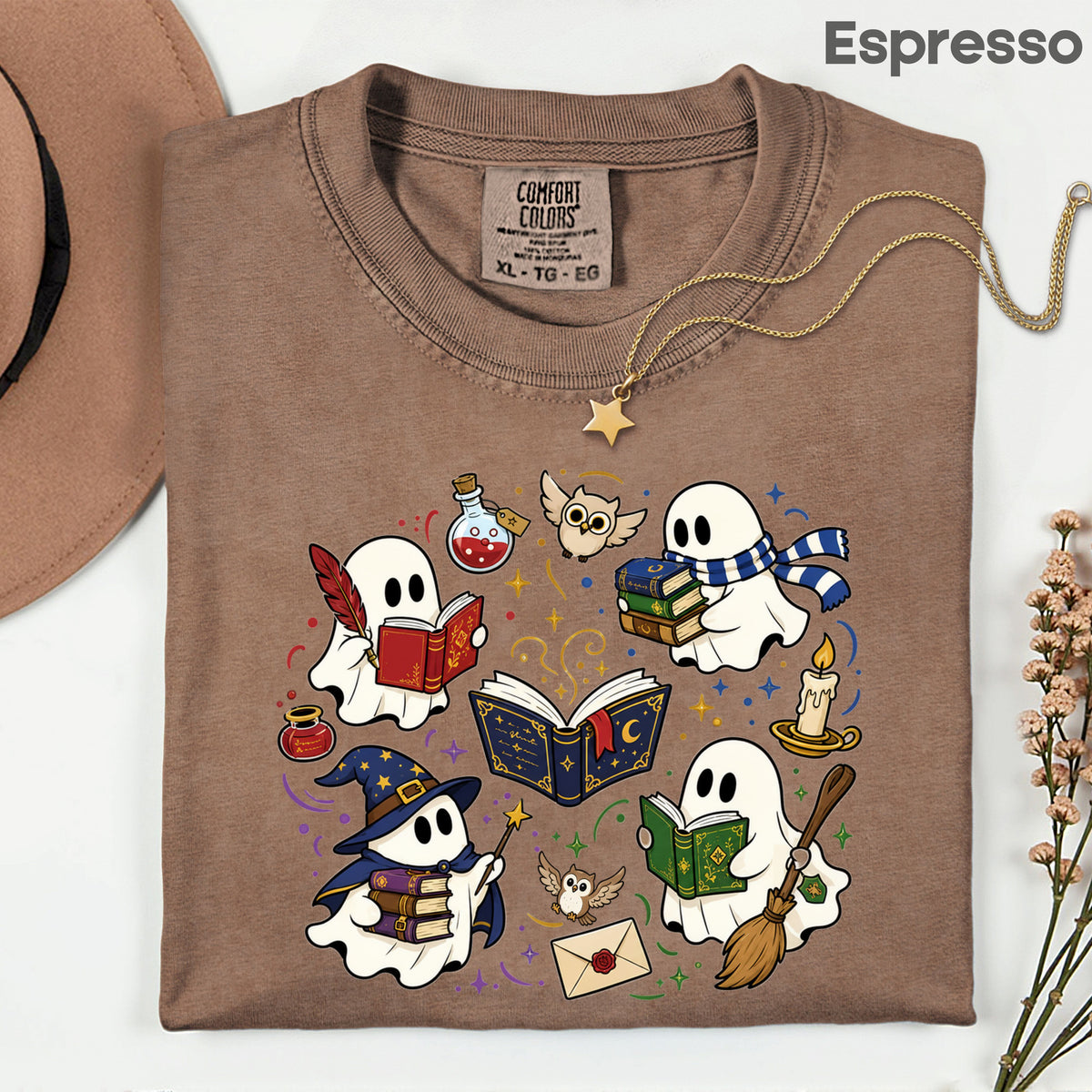 Reading Ghosts Spooky Bookish T-Shirt, Wizard Academy Halloween Comfort Color Tee