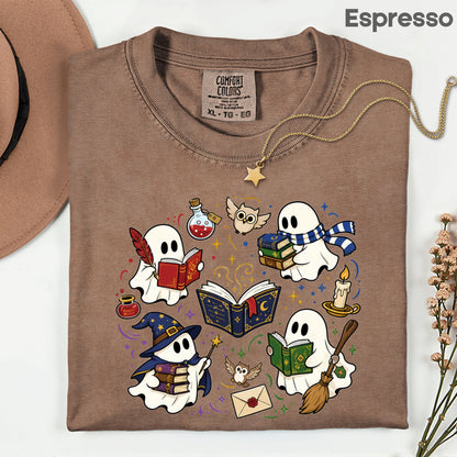 Reading Ghosts Spooky Bookish T-Shirt, Wizard Academy Halloween Comfort Color Tee