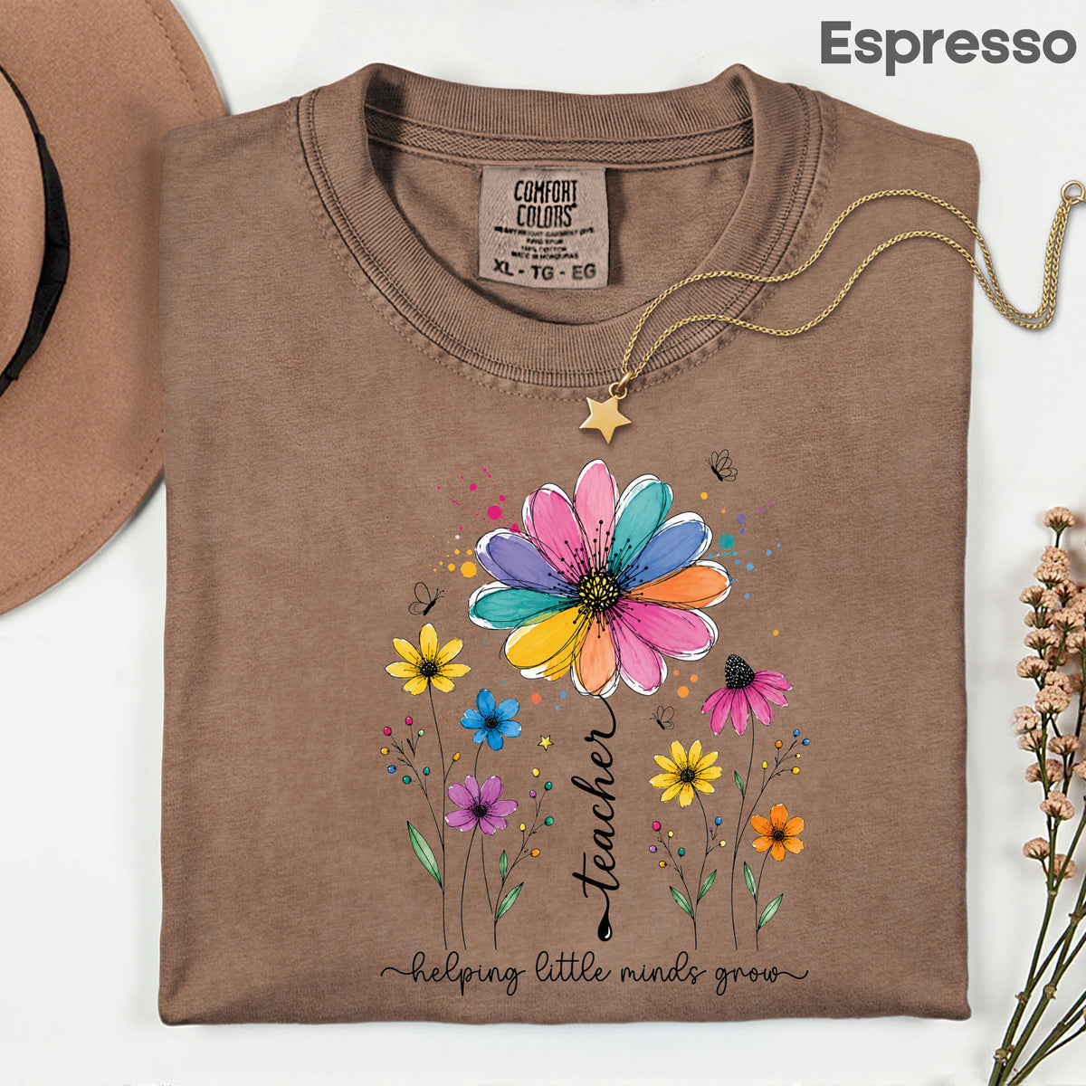 Teacher Helping Little Minds Grow Wildflower T-Shirt, Floral Teacher Quote Tee